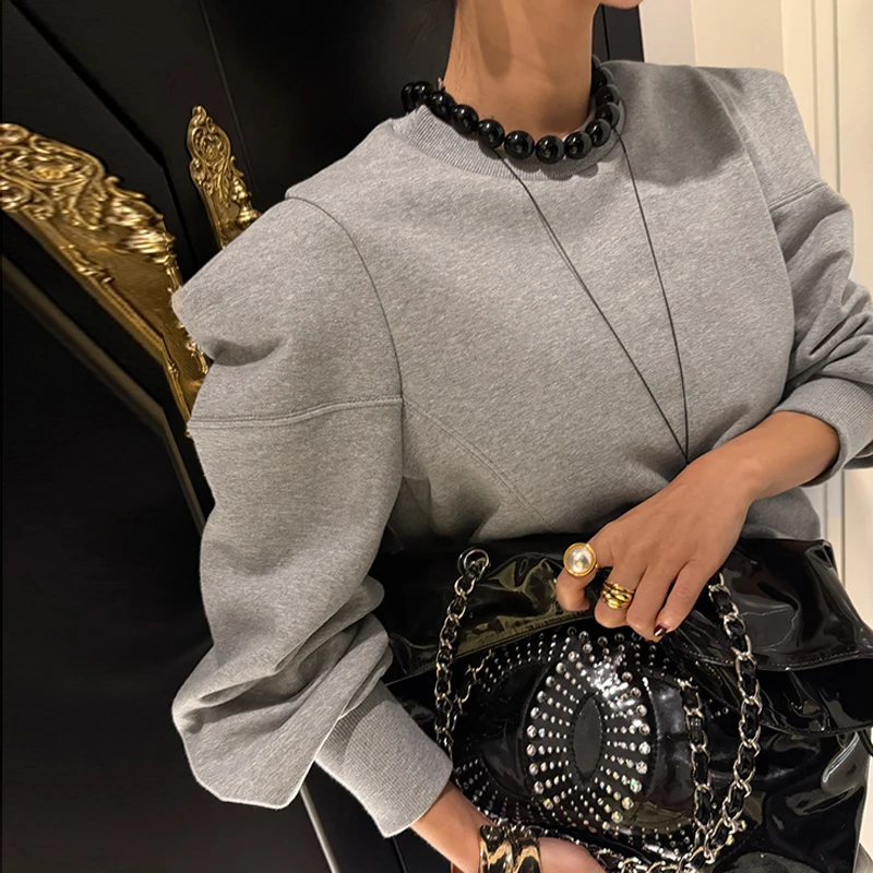 

Корейская толстовка женская из чистого хлопка с длинным рукавом однотонная простая корейская версия топ повседневная одежда для дома