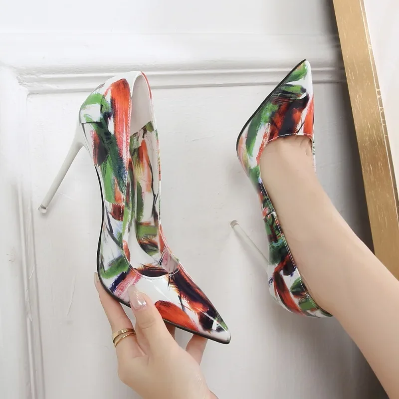 

Japanese Style Fashion Women Pointed Toe 11cm PU High Heel Shoes Sexy Shallow Thin Heels Party Celebrity Crystal Pumps Mixed 46