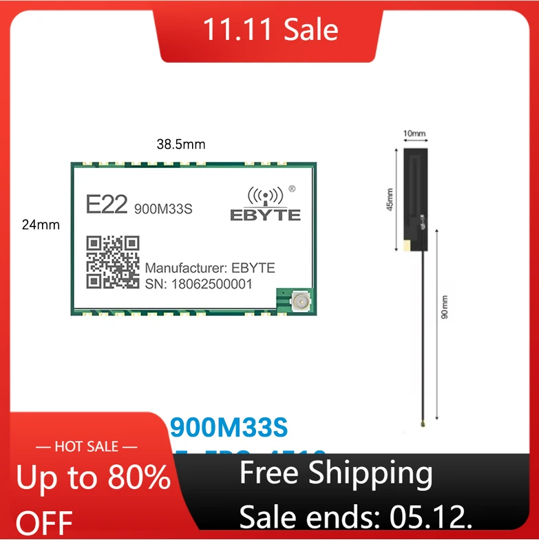 

868/915MHz SX1262 Lora SPI Wireless Module TCXO CDSENET E22-900M33S 2W Long Distance 16km PA+LNA Low Power Lora RF Transceiver
