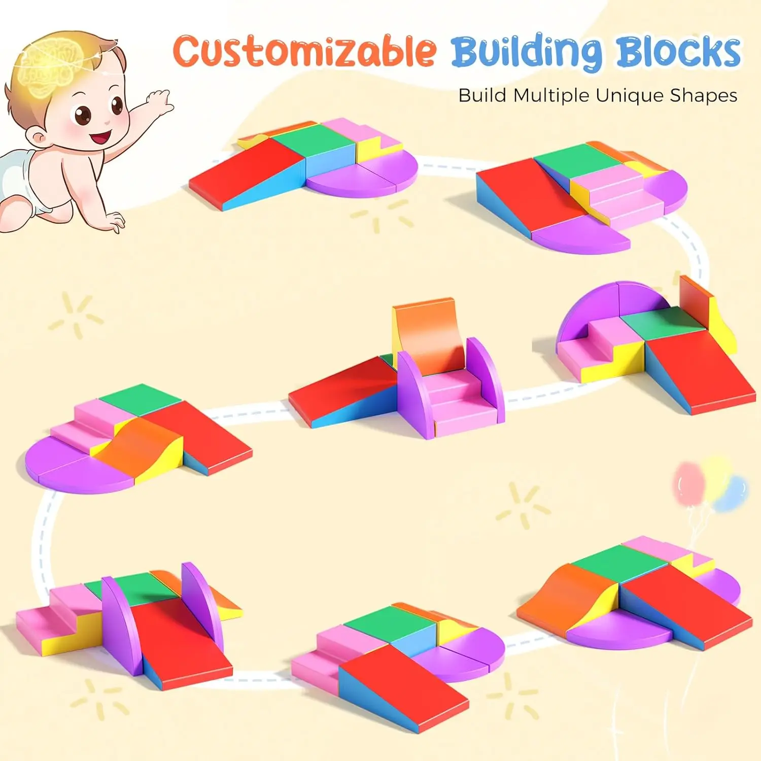 Bloques de escalada de espuma para niños pequeños, bloques de escalada para bebés, juego suave de escalada para niños pequeños con bloque plegable y túnel interior Cl