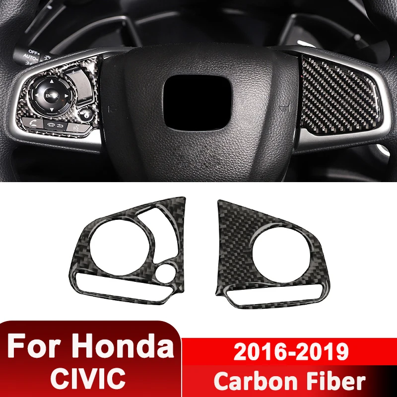 

For Honda CIVIC 2016-2019 Carbon Fiber Car Steering Wheel Buttons Panel Trim Frame Decorative Sticker Auto Interior Accessories