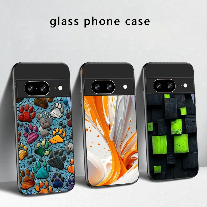 Animal Footprint Stone For Google Pixel 8 7 9 10 Pixel 10 Pro XL Pixel 9 Pro XL Pixel 8a 7a Pixel 7 Pro Black Glass Phone Case view 4