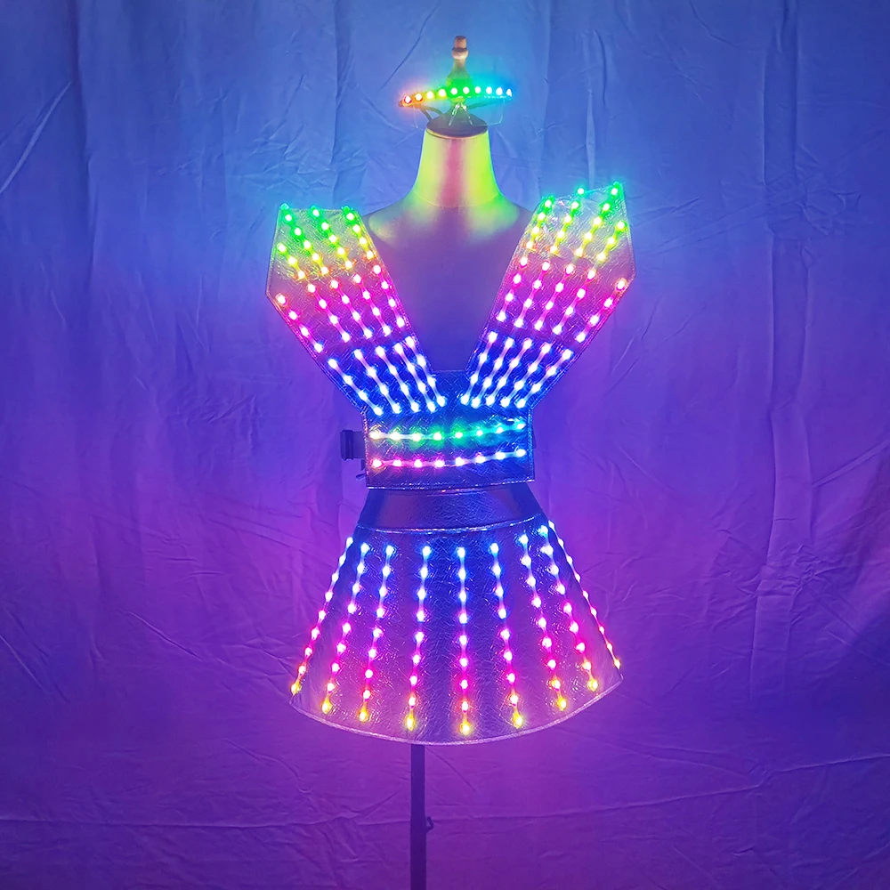 Full Color LED Dress luminous Stage Dance Dress Nightclub Party Celebrate Dress Women Dance Performance Clothes