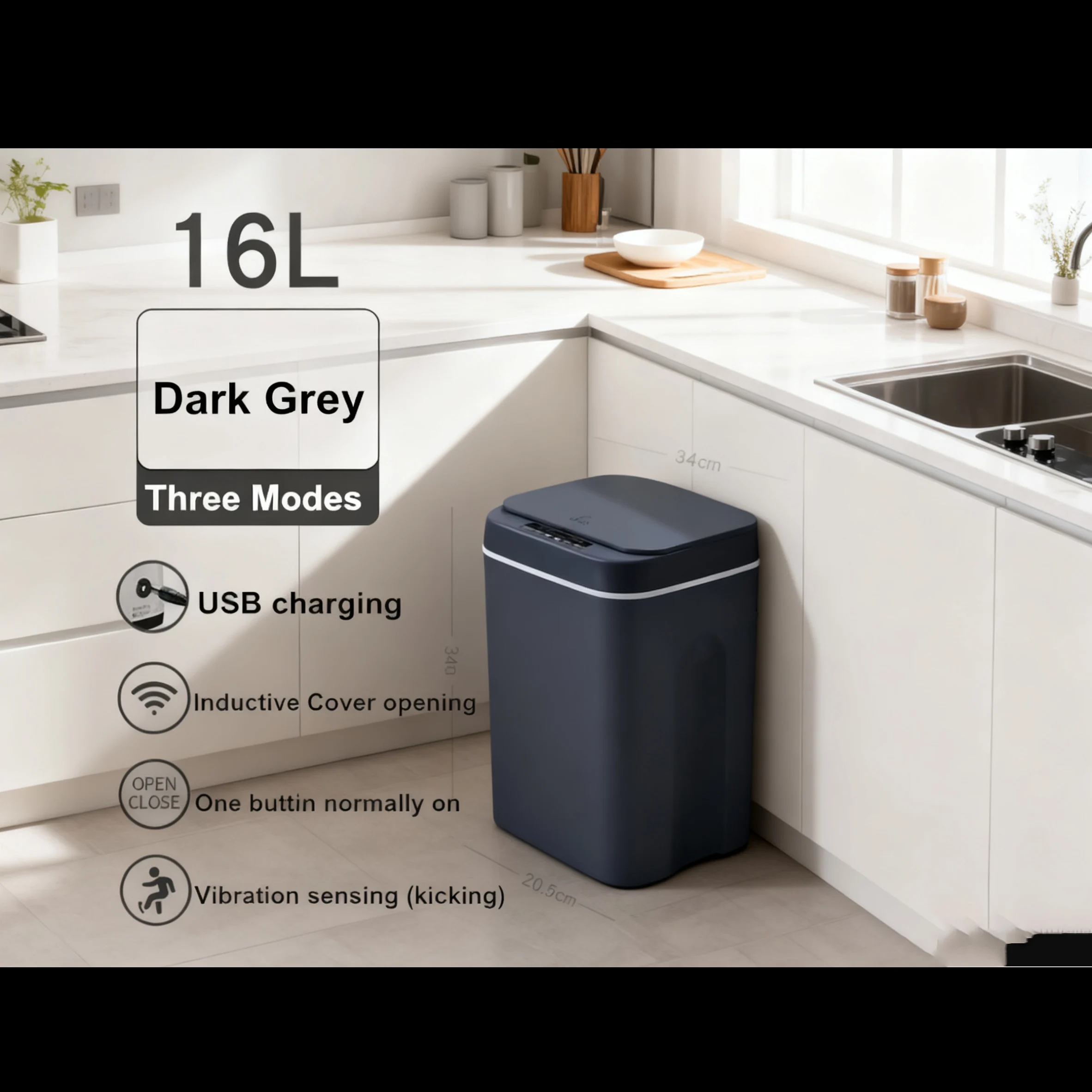 

16L Automatic Sensor Trash Can - Electric Touchless and Waterproof Trash Bin suitable for living rooms kitchens and bathrooms
