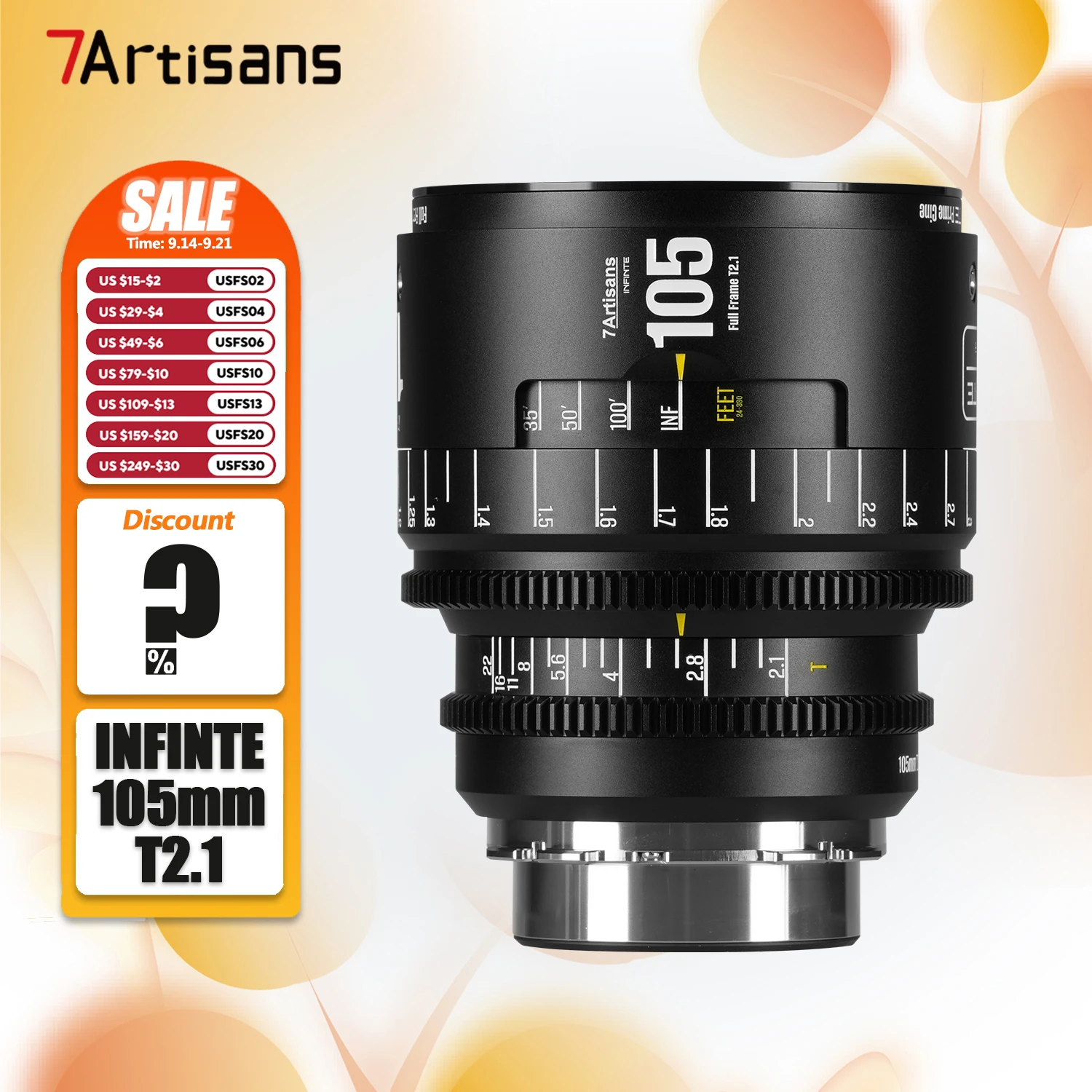 

7artisans MF Full Frame 105mm T2.1 INFINTE Cine Lens for Camera Humanities Photography with Canon EF PL Mount