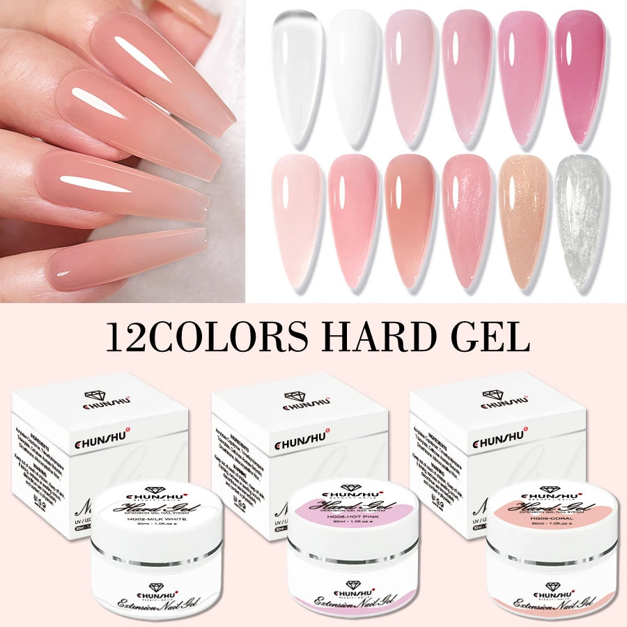 CHUNSHU Builder Hard Gel For Nail Extension Milky White Clear Pink Color 30ml French Camouflage DIY Nail Art Construction Gels