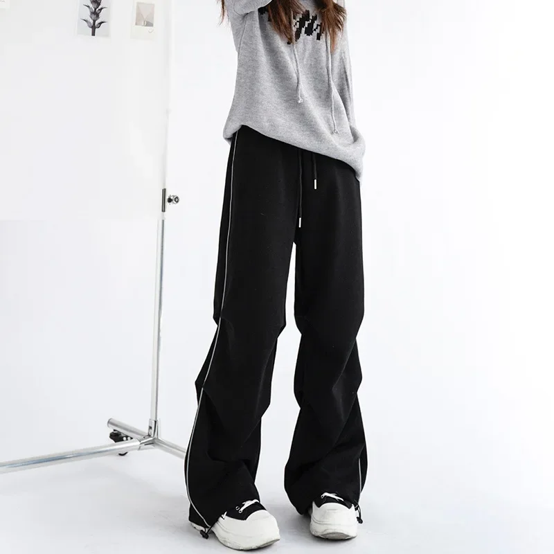 Korean Casual Sports Pants Sweatpants Women's 2024 Autumn Winter New Light Strip All Matching Thin Wide Leg Fashion Women Pants