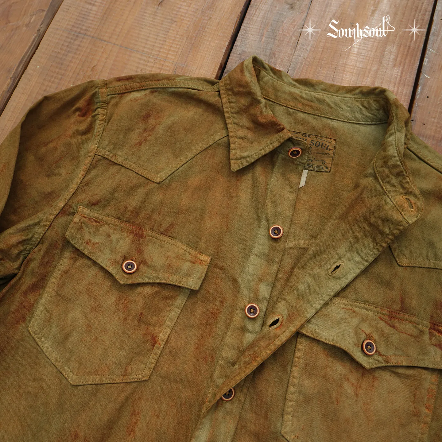 American Retro Heavy Cotton Hand-Made Old Plant Dyed Western Shirt Onion Skin Dyed Grass and Wood Dyed Coat