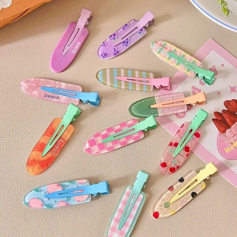 2 Stück/Paar Acryl-Haarspangen in Sakura-Rosa, nahtlos, für Damen, Pony-Clip ohne Biegung, Entenschnabel-Haarspange, Haarnadeln, Haaraccessoires für Damen und Mädchen_voghion.com