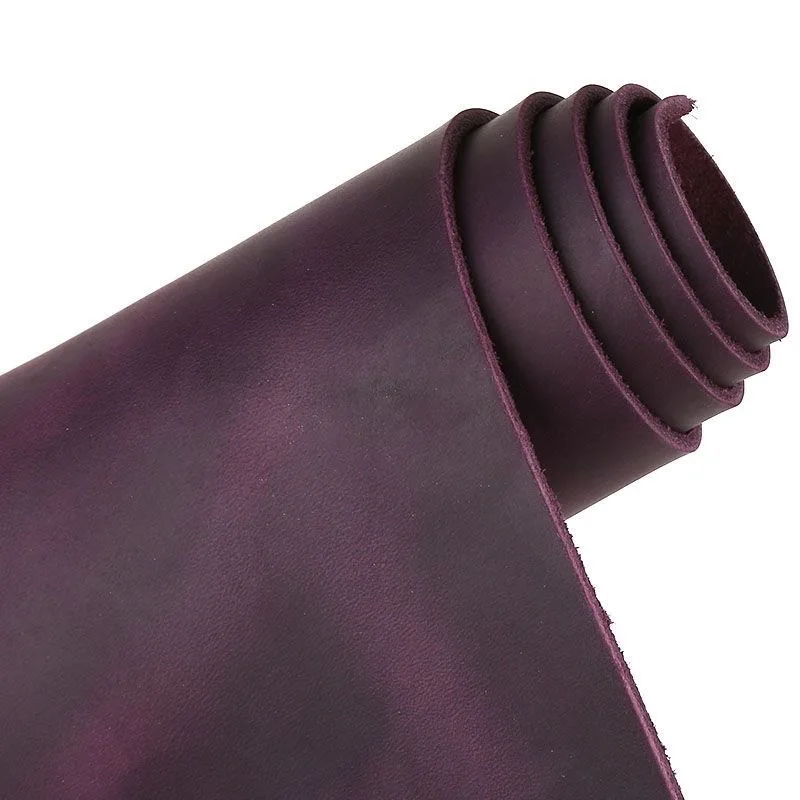 2mm Purple Crazy Horse Leather, Genuine Leather, Cowhide Top Layer DIY Bag, Retro Oily Leather, Oil Wax Leather, Handmade Leathe