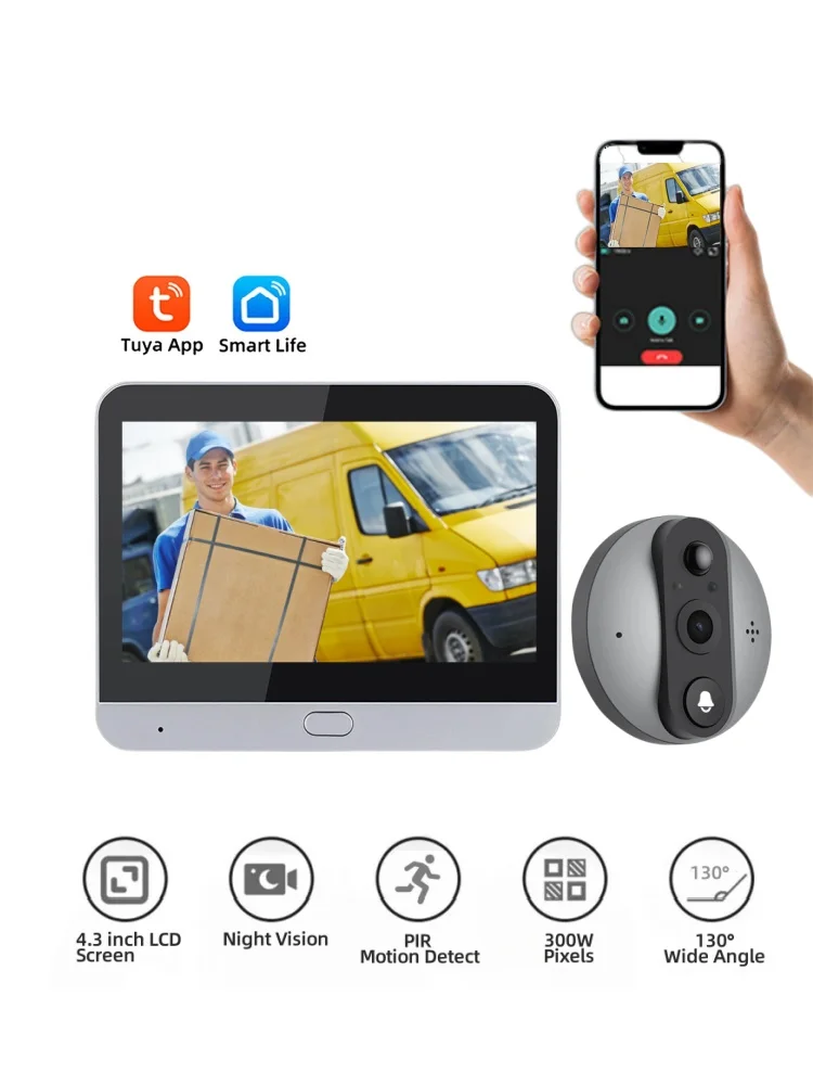 Smart Life House 2,4G Wifi Drahtlose Tür Gucklöcher Türklingel 3MP Tuya Smart Tür Auge Mit Kamera Ring Glocke PIR Erkennung Türklingel