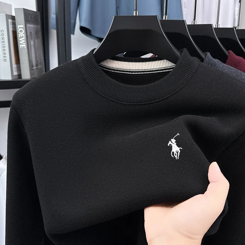 เสื้อสเวตเตอร์หนาสำหรับผู้ชาย เสื้อผ้าฤดูหนาว ถักจากขนสัตว์แท้ เสื้อสเวตเตอร์แบบชิ้นเดียว ผ้ากำมะหยี่