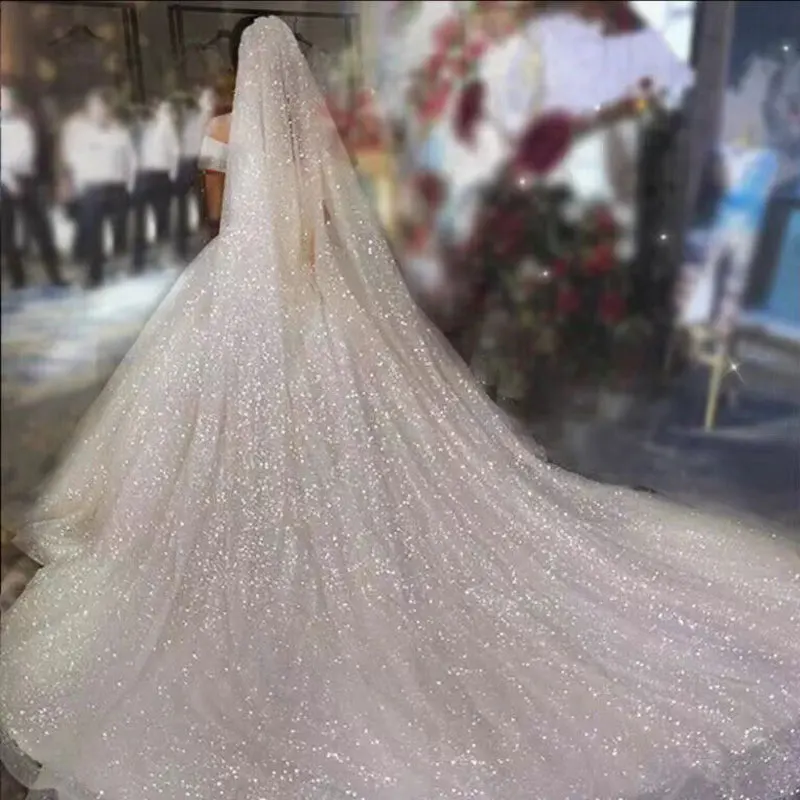 Ivory Black Glitter Wedding Veils Silver Sparking Bridal Veil 1 Tier Chapel Long Bling Bling Bride Accessories with Comb Custom image 3