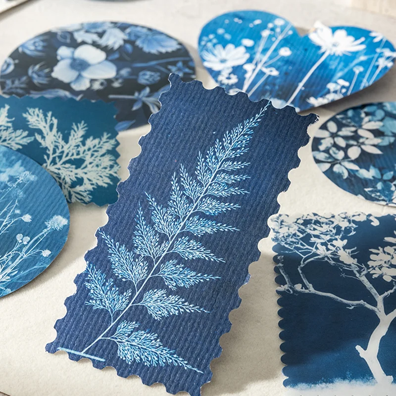 Mr. Paper Retro Solid Color Material Paper 20 sheets/pack Plant Flower Leaf Reflection Blue Material Paper Home Decoration Gifts