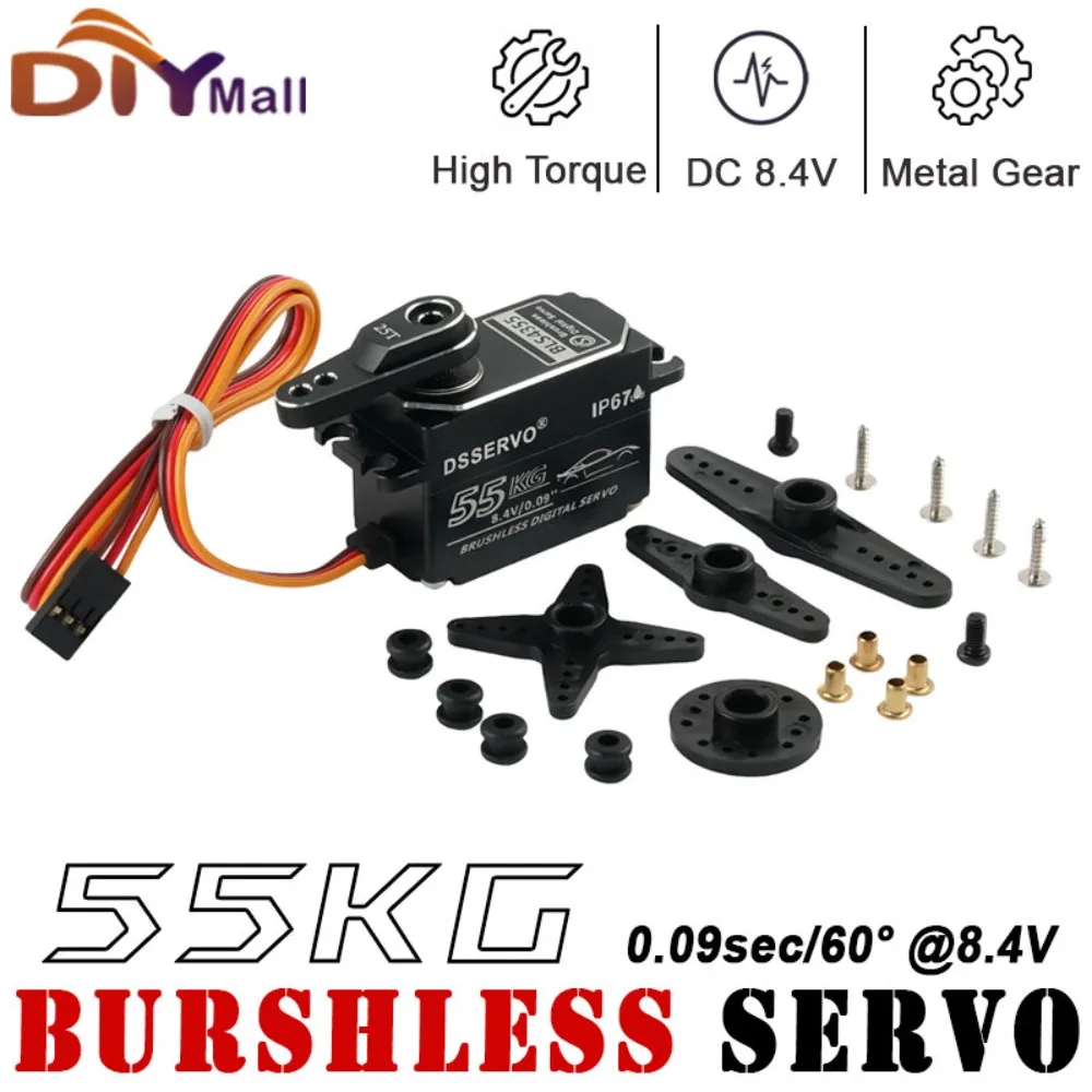 

55KG Brushless Servo IP67 Waterproof 7.4V HV High Torque Digital Full Metal Gear Steering Servo For 1/8 1/10 RC Crawler Car Toy