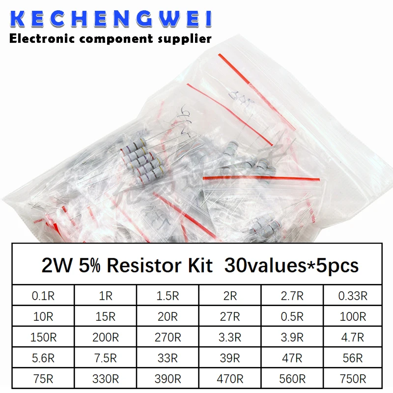 

New Carbon Film Resistor Kit 2W 5% 0.1R -750R ohm 30Kinds *5pcs= 150PCS/Set