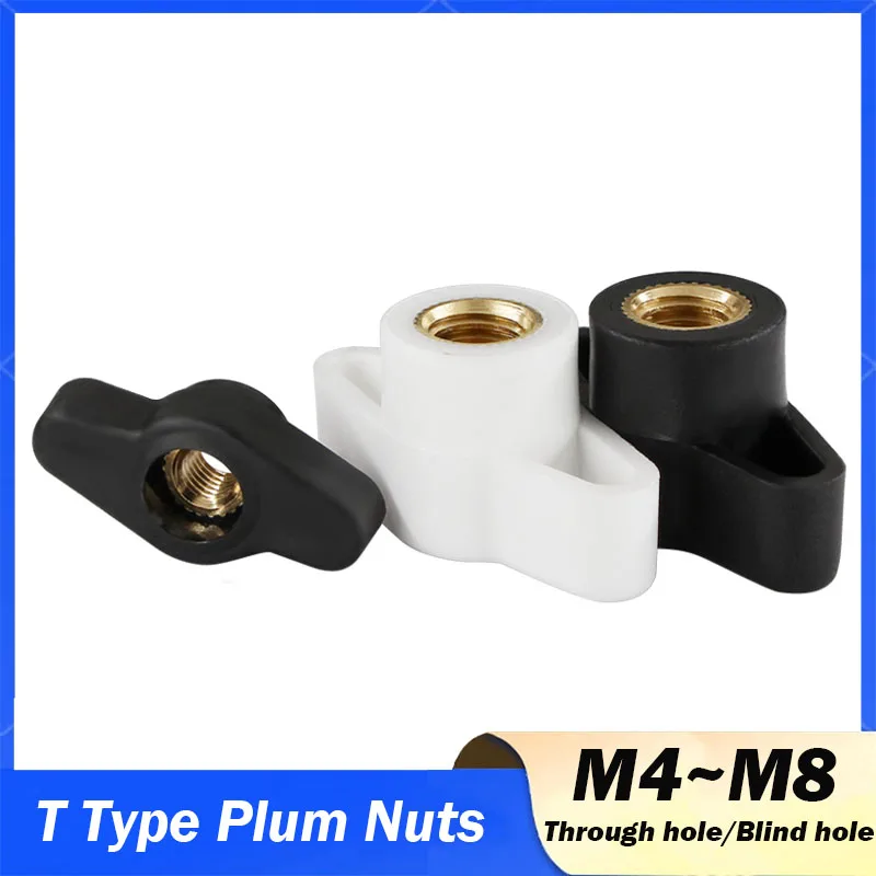 5pcs/lot T Type Plum Bakelite Hand Tighten Nuts Butterfly Plastic Head Hand Knob Nut Through Hole/Blind Hole M4 M5 M6 M8