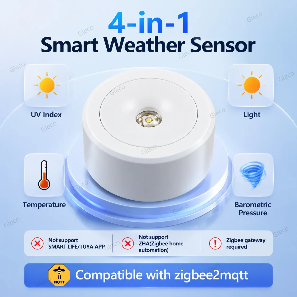 4IN1 Zigbee Wireless Air Pressure UV Sensor Barometer Thermometer Light Meter For Smart Home Assistant 2MQTT Weather Monitor