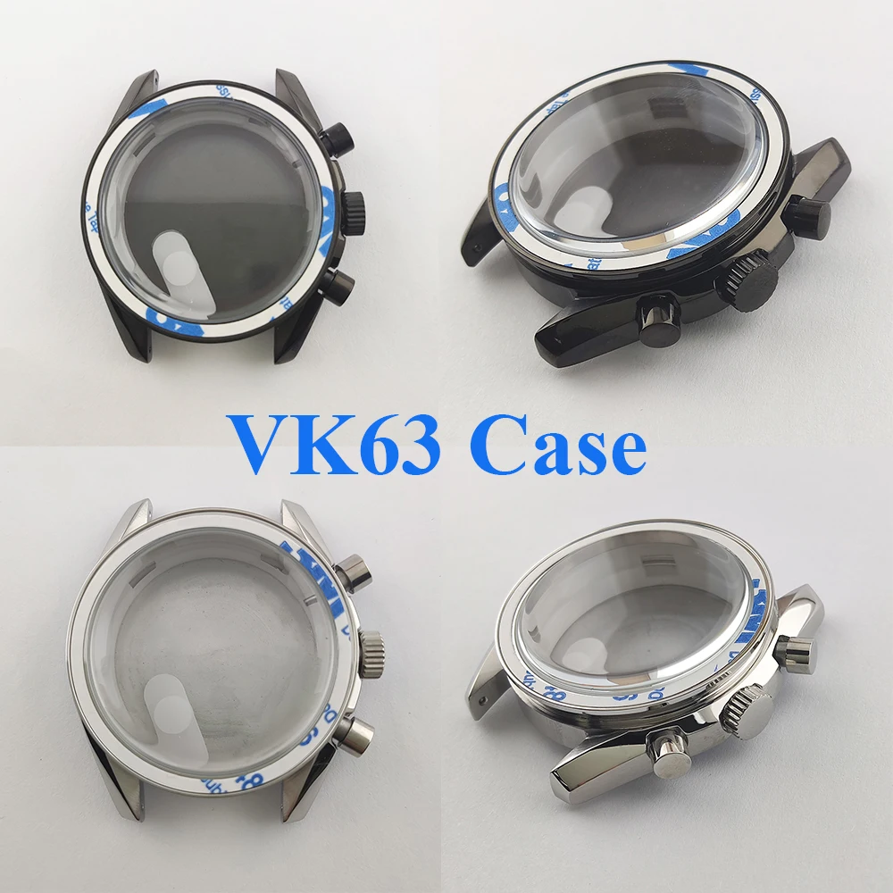 VK63 Case 39.7mm Man Watch Stainless Steel Case Suitable for VK63 Movement Watch Fit 20mm Strap Sapphire Glass Watch Accessories