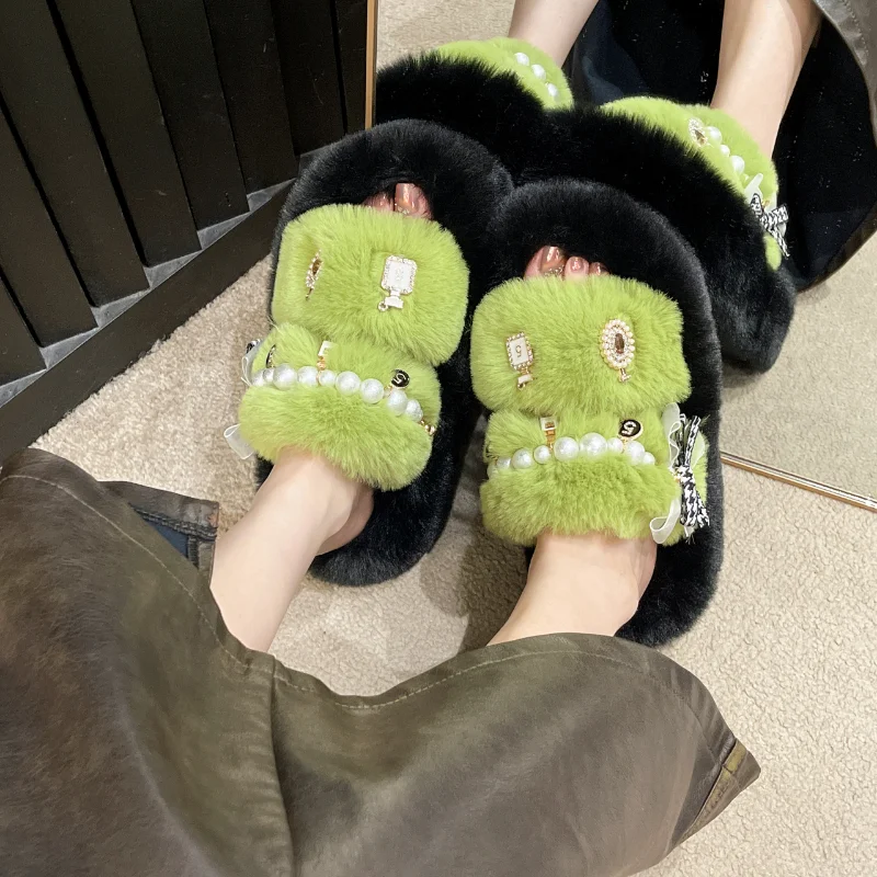 Winter Fluffy Slippers for Women 2023 Home Fur Shoes for Women Flat Comfortable Plush Indoor Outdoor Shoes Cute Slippers Zapatos