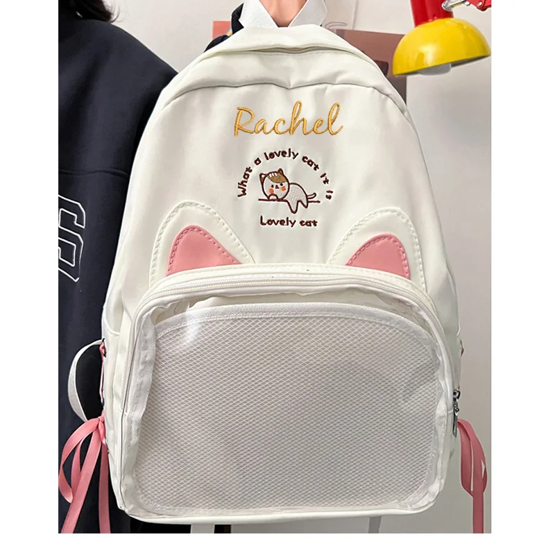 

Personalized Transparent Backpack Large Capacity Female Cute Cat's Ears (Steamed Cat-Ear Shaped Bread) Female Schoolbag