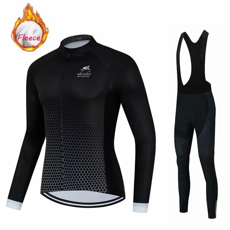 2025 Salexo Winter Cycling Set Men's Thermal Fleece Long Sleeve Racing Jersey Suit Cycling Clothing Bib Pants Maílllot Ciclismo