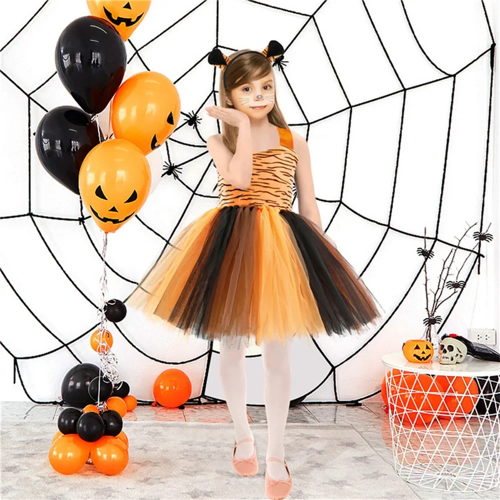 Giraffe Tiger Leopard Costume for Girls Halloween Animal Dress Up Clothes Outfit Kids Carnival Jungle Party Fancy Tutu Dress