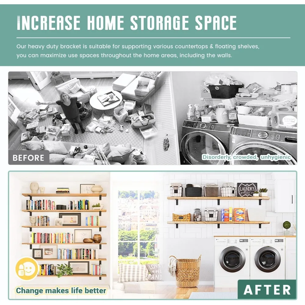 دعامات L من الفولاذ شديدة التحمل لدعم كونترتوب، 3 عبوات، 16 × 6 × 2.5 بوصة، كربيل معدني سميك 3/8 لتركيب رفوف الخشب #4