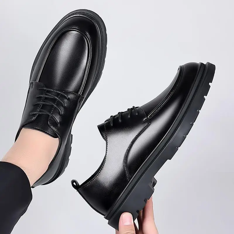 British Style Men's Shoes Small Leather Shoes Men's Business Formal Wear Casual Soft Bottom Black Driving Slip-on Shoes