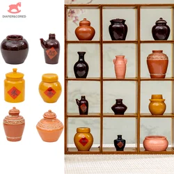 1set Dollhouse Miniature Wine Altar Tea Jar Clay Pot Flowerpot Vase Home Model Decor Toy Doll House Accessories