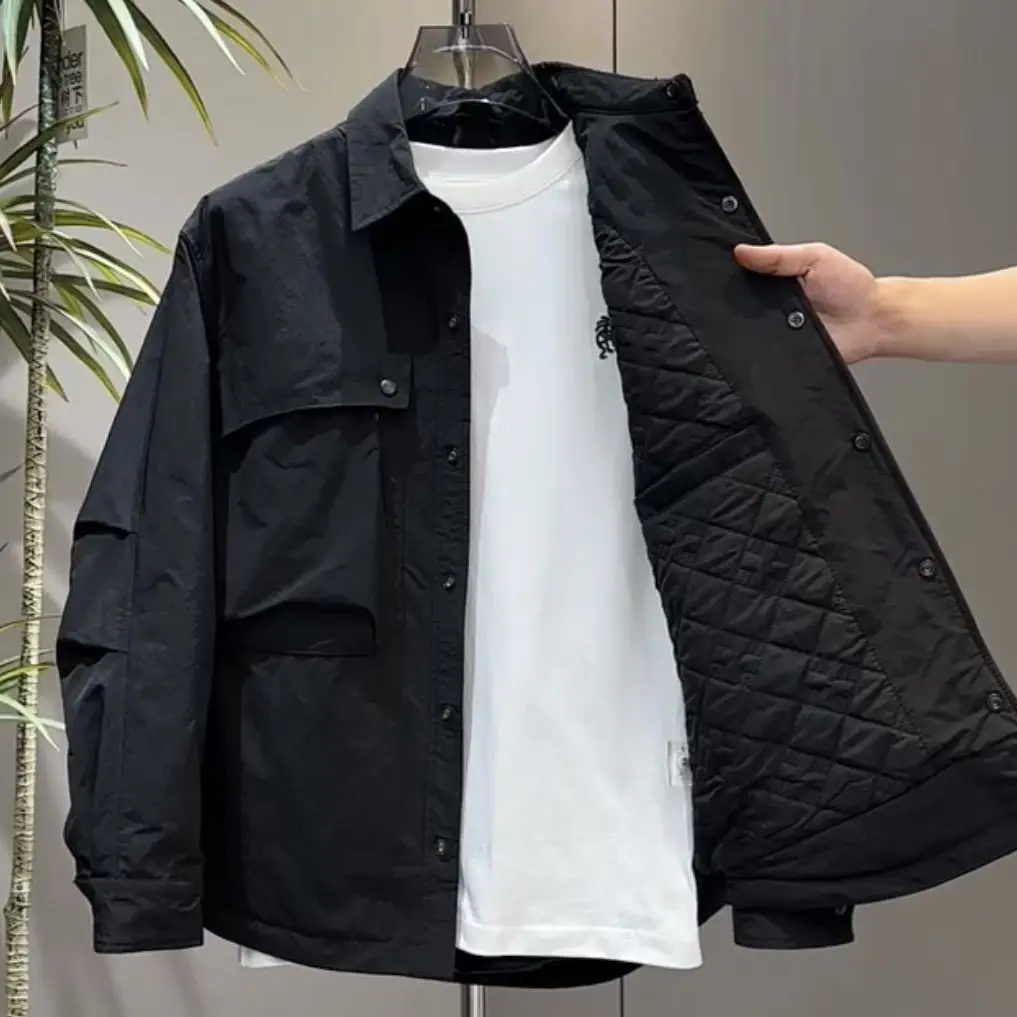 

Утепленная хлопковая куртка с воротником для мужчин, теплая верхняя одежда, универсальная, осенне-зимняя, с длинными рукавами