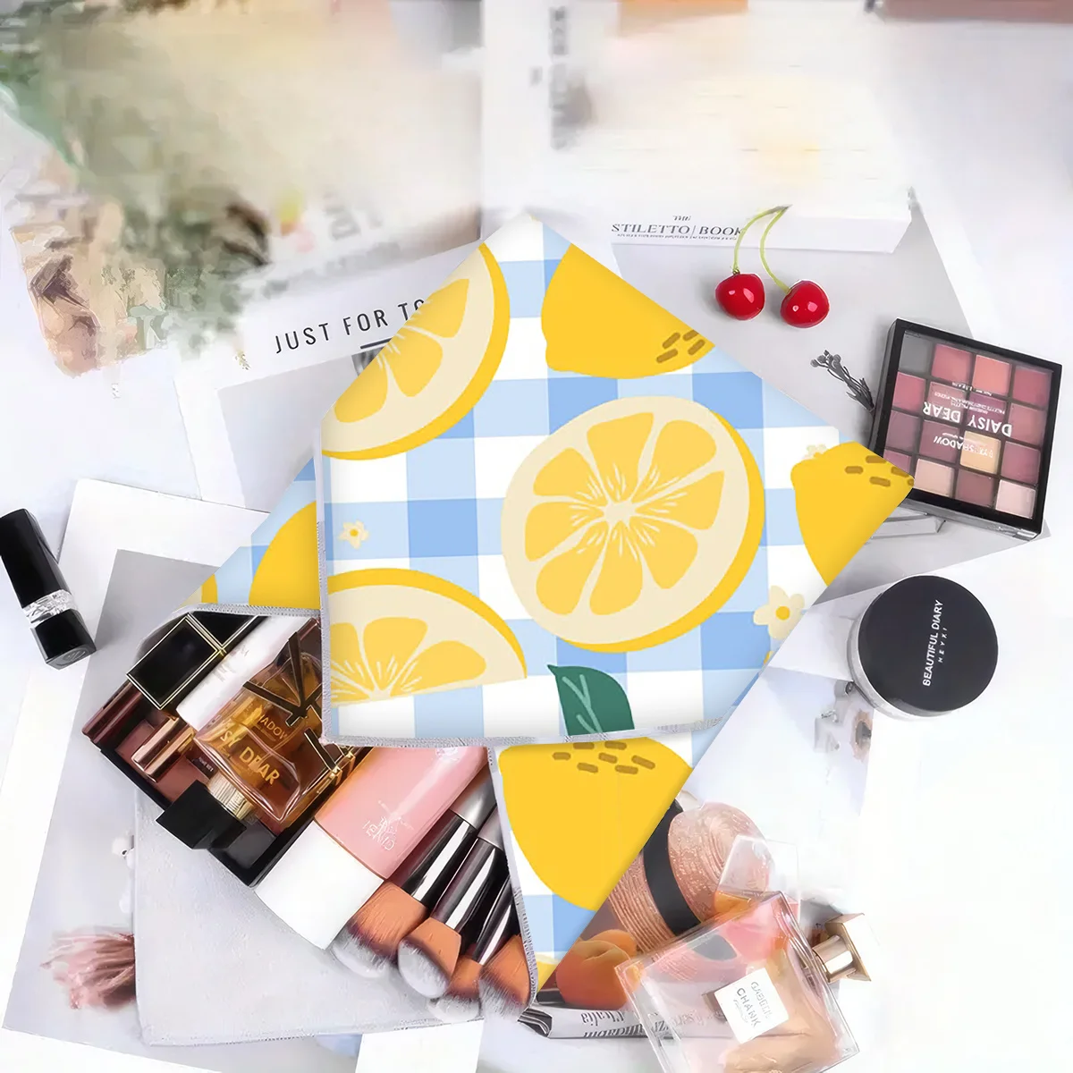 1pc Multifunctional Magic Cloth Blue Checkered Lemon Soft Beauty Wrapping Towel Camera Tablet Protection Bag Makeup Pouch Gift