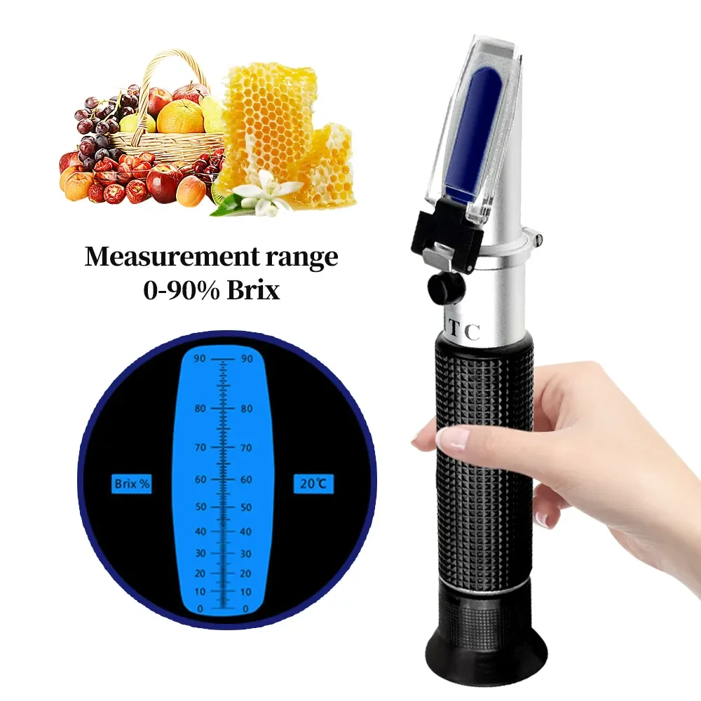 Handheld Sugar Refractometer 0-90% Brix Content Juice Liquids Tester with ATC Measurement Tool Sauce Meter for Honey Retail Box