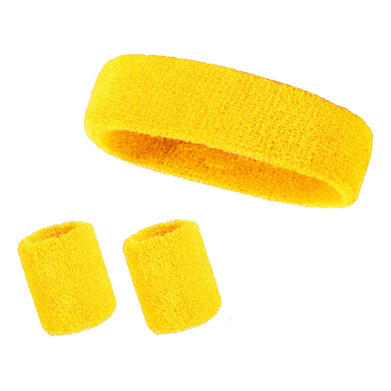 3pcs/set Sports Headband Towel Sweatband Set Guards Stretch Hair Band Wrist Guard Suit Sweat Band for Running Cycling Yoga