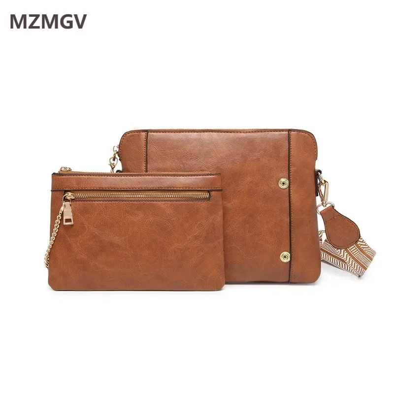 

Vintage Multi-functional Messenger Bag Wide Shoulder Strap Design Women's Detachable Soft Pu Leather Crossbody Bag Solid Color