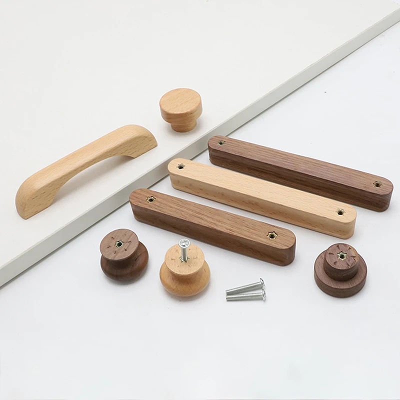 2 Buah Pegangan Furnitur Kayu Alami Lemari Dapur Nordik Pegangan Tarik Lemari dan Laci Kenop Lemari Pakaian Panjang Tarik