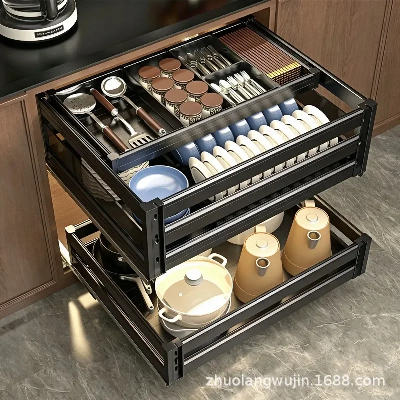 CX cabinet aluminum alloy pull basket kitchen space aluminum reinforced dishes drain basket