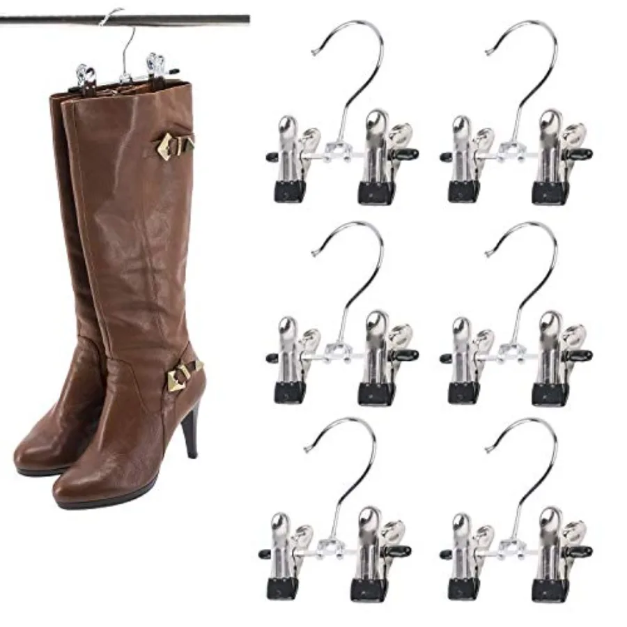 

Double Adjustable Clips Boots HangersSpace Saving Boots Socks Bags Hanging Clips Boot Holder Boot Organizer Set of 6