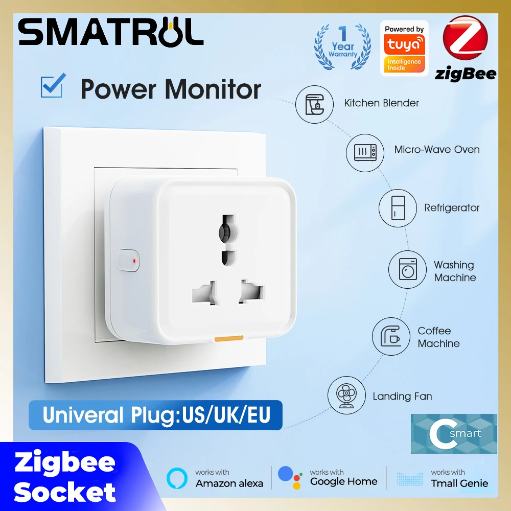 EU UK US Zigbee Smart Plug 3500W 20A Tuya Smart Home Universal Timing Socket Travel Adapter Power Monitor AC Wall Outlet 240V