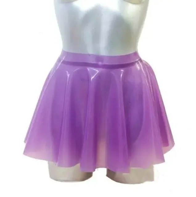 Sexy transparent purple  latex short skirt natural latex rubber pleated skirt skating skate