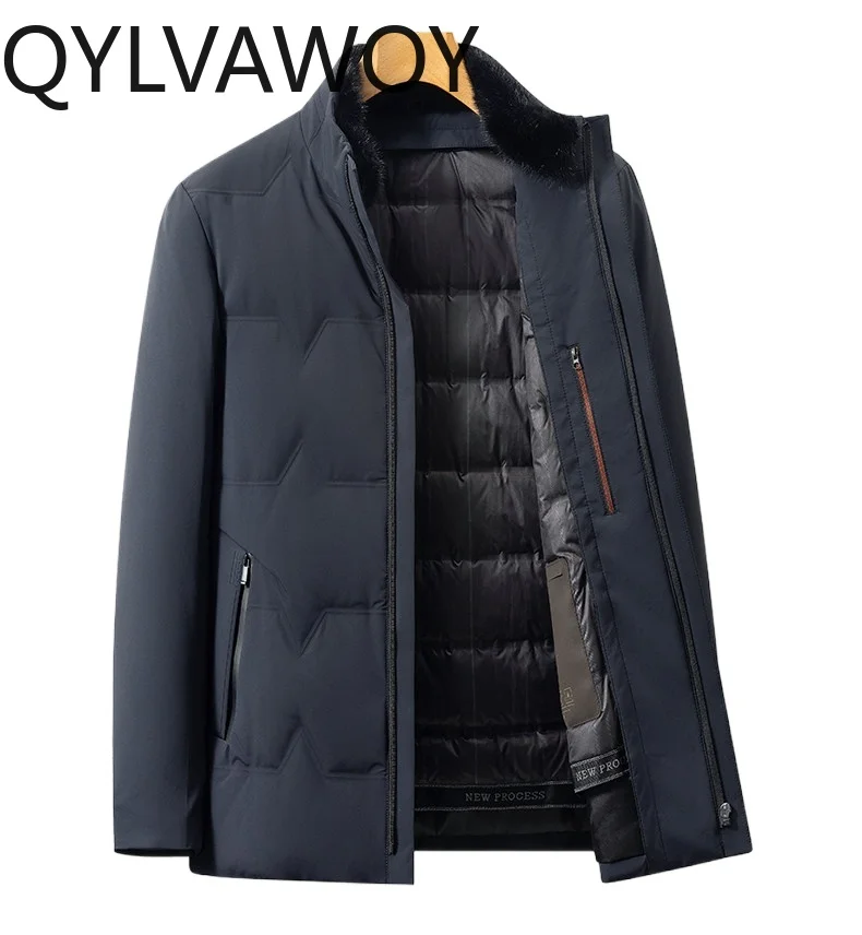 QYLVAWOY 90% Goose Down Mens Winter Jackets New Thicken Puffer Jacket Man Warm Coat Detachable Fur Collar Lining Doudoune Hommes