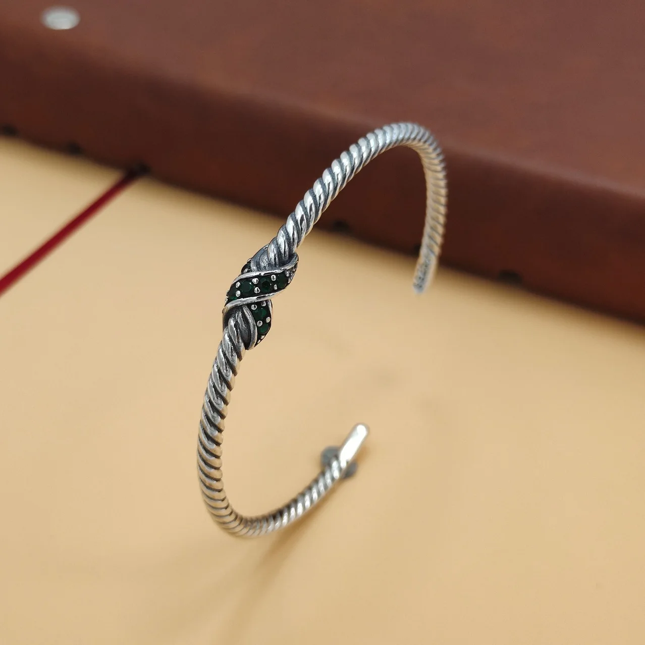 Korean style S925 sterling silver inlaid diamond bracelet ins cold wind twisted twist knotted women's bracelet