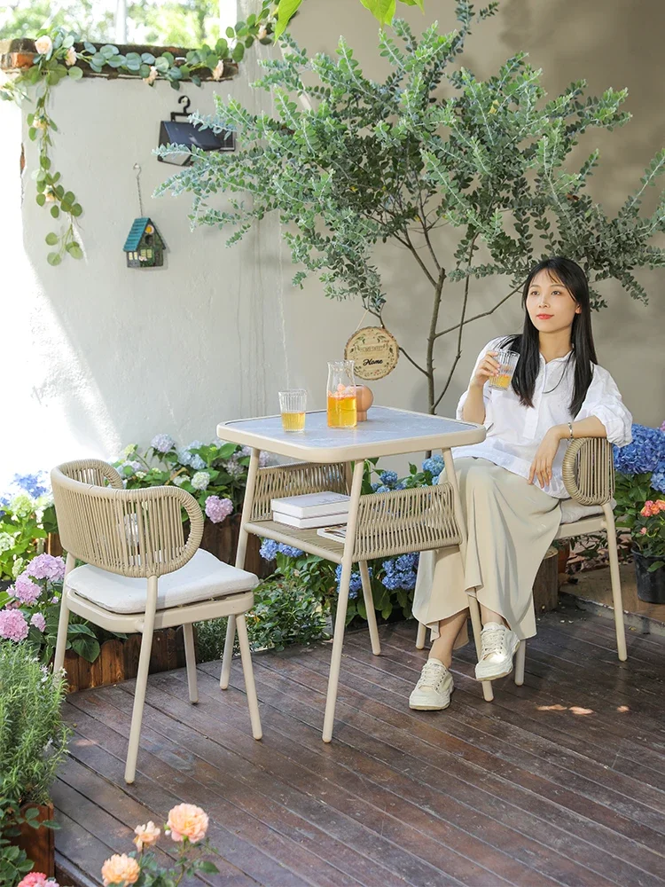 Balcony small table and chair wicker chair three piece set combination small apartment reading, drinking tea