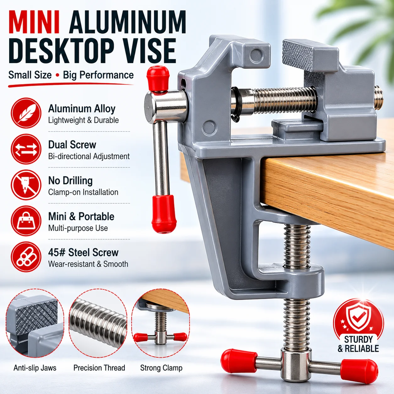 

35MM Opening Aluminium Alloy Mini Table Vise,C-Clamp On Desk Screw Vise,DIY Crafts,Model Making,Small Parts Fixing Hand Tool