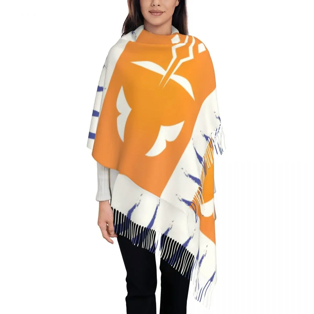 Ahsoka Tano Symbol Tassel Scarf Women Soft Fulcrum Sci Fi Tribal Wars Shawls Wraps Female Winter Fall Scarves