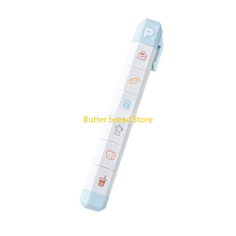 W89C 6 Pattern in 1 Stamp Pen With Interchangeable Head For Notebook Planner Diaries