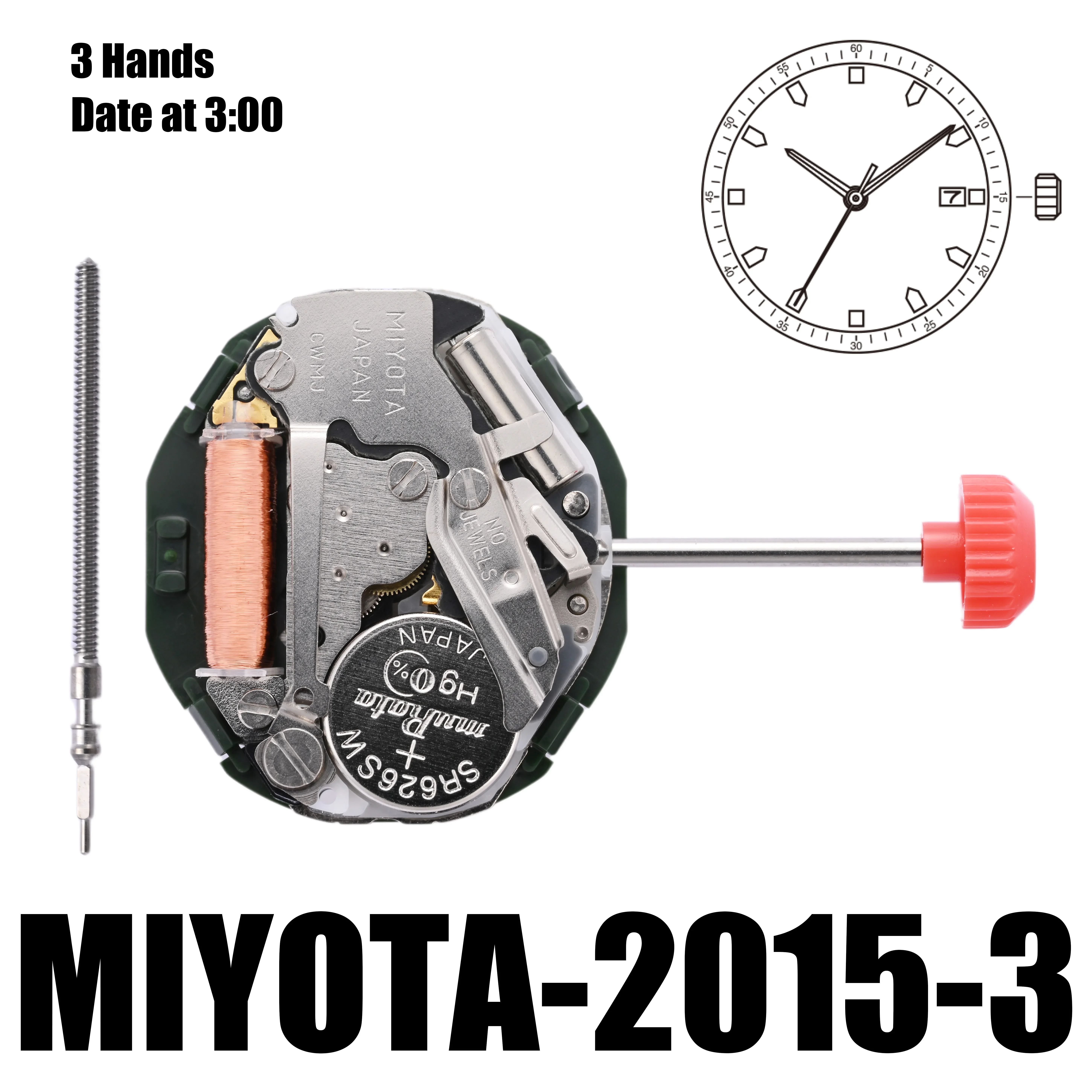 Miyota 2015 Standard｜Movements MIYOTA Quartz watch Movement Cal.2015, 3 Hands Date At 3:00/6:00 Size:6 3/4×8''' Heigh:4.15mm