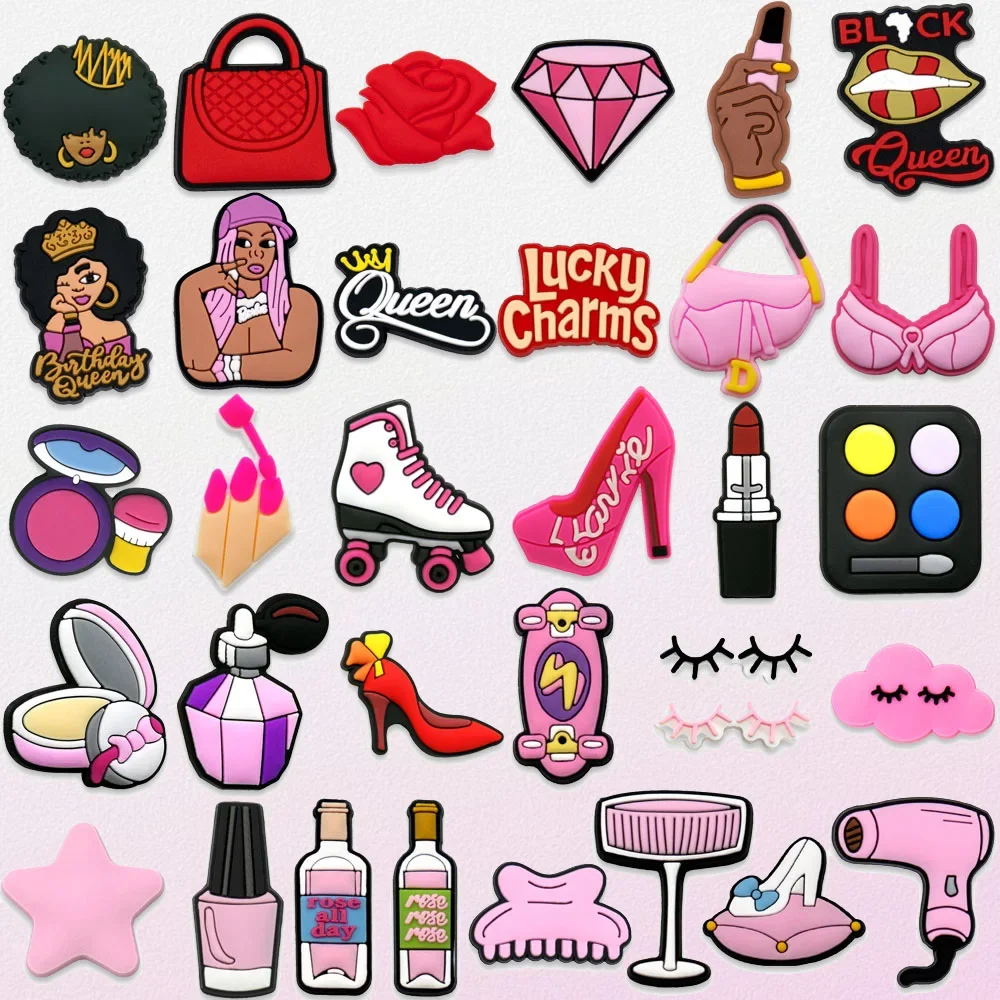 1 Stück PVC Make-up Stil Schuh Charms Frauen Mädchen Sandale Zubehör Lippenstift Parfüm Schuh Dekorationen Pins für Geschenke Clog Schnallen – Detail 1