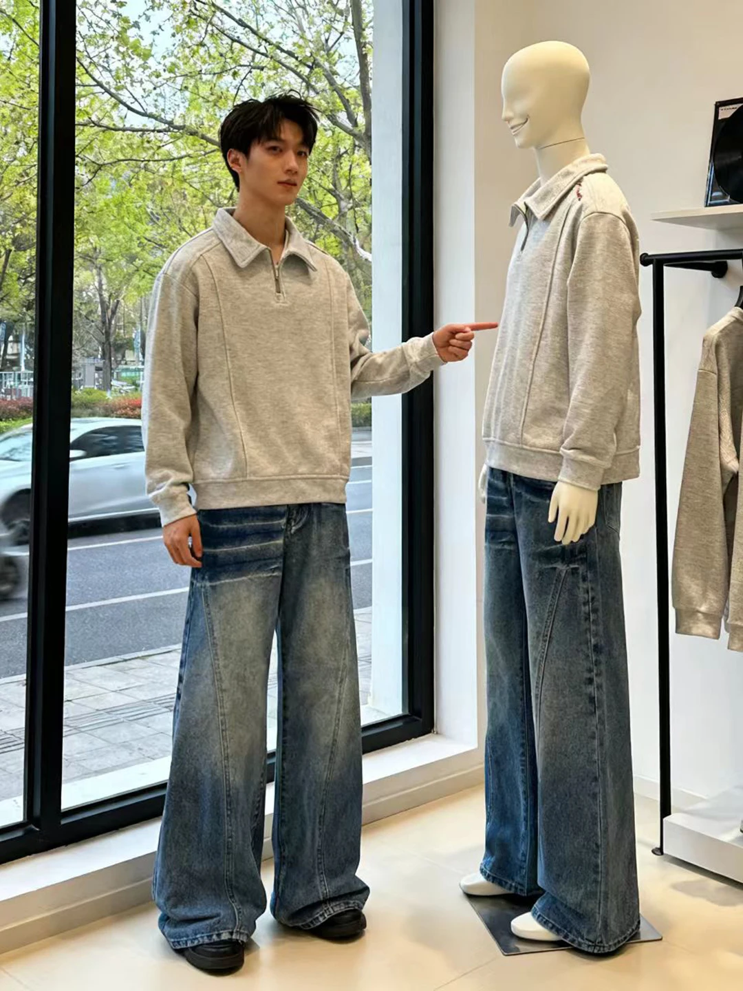 

Blue Waed Lightning Pattern Men's Jeans Spring American High Street Sle Tapered Knife Casual Comfortable Fit Jeans