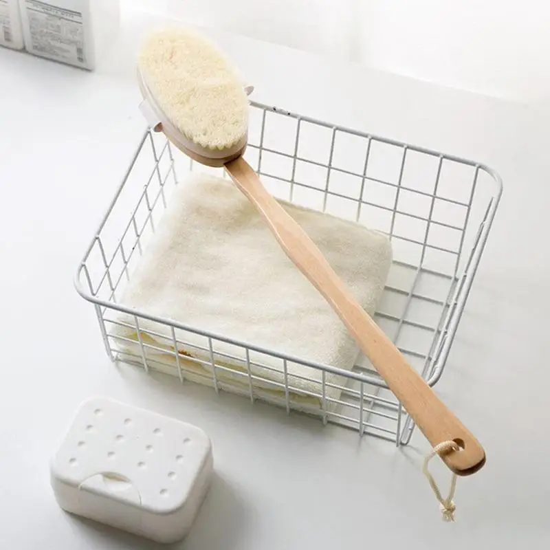 Natural Bristles Back Scrubber With Detachable Long Wooden Handle Shower Brush For Dry Skin Exfoliating Body Massage